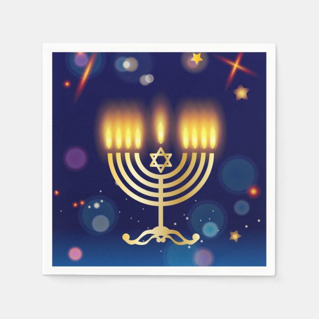Hanukkiah Happy Hanukkah Jewish Gold Menorah Serviette (Vorderseite)
