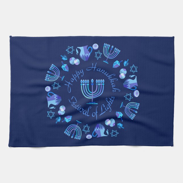 Hanukkiah Happy Hanukkah Jewish Holiday Menorah Geschirrtuch (Horizontal)