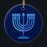 Hanukkiah Happy Hanukkah Jewish Holiday Menorah Keramik Ornament<br><div class="desc">Hanukkiah-Symbol. Happy Hanukkah Party Jüdischer Urlaub Blue Menorah. Jüdisches Holiday Chanukkah Dekoration mit traditionellem Chanuka Dekorationssymbol - Navy Blue Farbe hanukkiah menorah, Kerzenhalter mit Kerzen, Stern von David und neon blaue Lichter Illustration. Hanukkah Festival der Lichter Event Dekoration. Jerusalem, Israel.Zuhause > Zuhause Décor > Weihnachtsdekoration > Judaika Ornamente Modernes Design...</div>