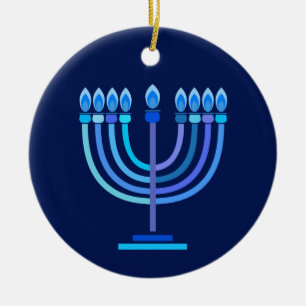 Hanukkiah Happy Hanukkah Jewish Holiday Menorah Keramik Ornament