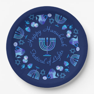 Hanukkiah Happy Hanukkah Jewish Holiday Menorah Pappteller
