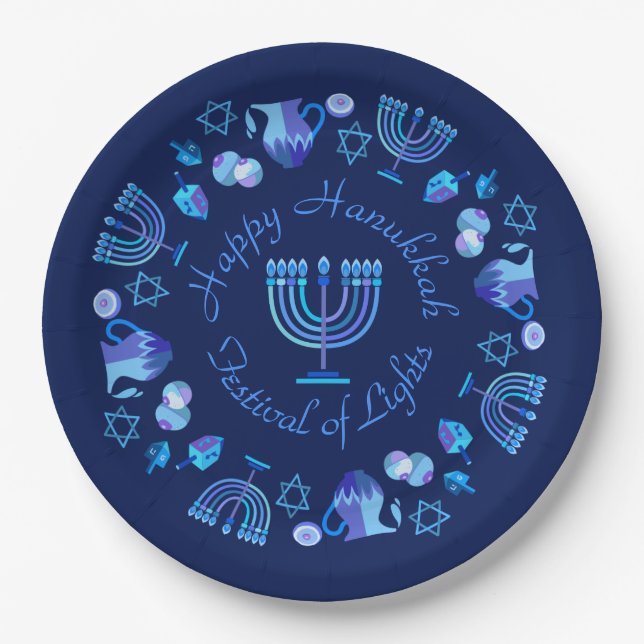 Hanukkiah Happy Hanukkah Jewish Holiday Menorah Pappteller (Vorderseite)