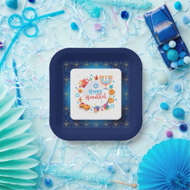 Hanukkiah Happy Hanukkah Jewish Holiday Menorah Pappteller (Party)