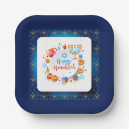 Hanukkiah Happy Hanukkah Jewish Holiday Menorah Pappteller