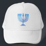 Hanukkiah Happy Hanukkah Jewish Holiday Menorah Truckerkappe<br><div class="desc">Hanukkiah-Symbol. Happy Hanukkah Party Jüdischer Urlaub Blue Menorah. Jüdisches Holiday Chanukkah Dekoration mit traditionellem Chanuka Dekorationssymbol - Navy Blue Farbe hanukkiah menorah, Kerzenhalter mit Kerzen, Stern von David und neon blaue Lichter Illustration. Hanukkah Festival der Lichter Event Dekoration. Jerusalem, Israel. Zubehör > Hats & Haarzubehör > Hats & Kappen >...</div>