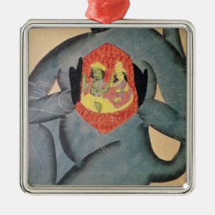 Hanuman, das Rama und Sita aufdeckt Silbernes Ornament