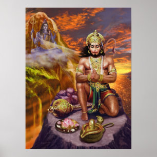 Hanuman, der Shivas Segnungen entgegennimmt Poster