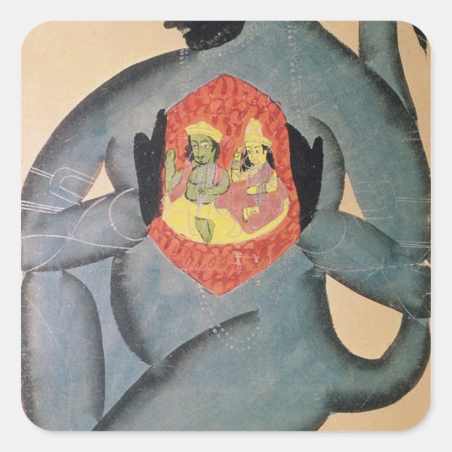 Hanuman enthüllt Rama und Sita Quadratischer Aufkleber (Vorderseite)