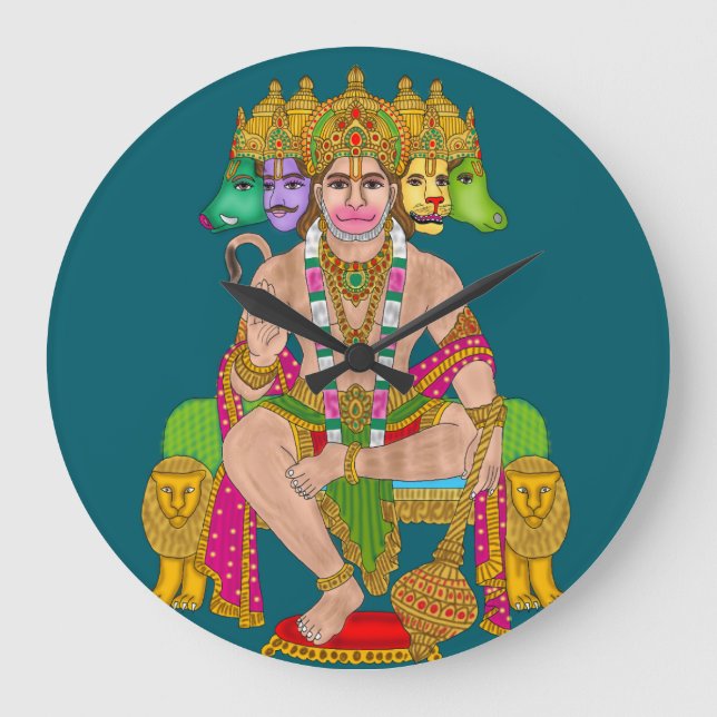 Hanuman Ji Clock | Hindu Lord Hanuman Spiritual Wa Große Wanduhr (Vorderseite)