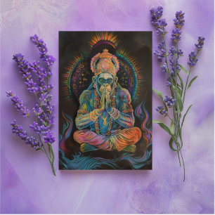 Hanuman meditierend Regenbogen schwarzes Porträt G Postkarte