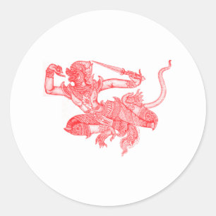 Hanuman Vintage Buch-Illustration Runder Aufkleber