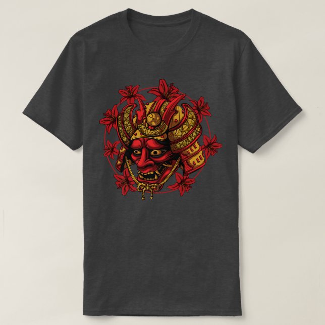 Hanya Samurai Oni Maske, Demon Art Face Harajuku A T-Shirt (Design vorne)
