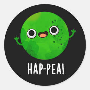 Hap-pea Funny Happy Pea Pun Dark BG Runder Aufkleber