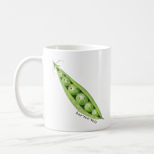 Hap-pea-ness Funny-Platterbsen Illustration Kaffeetasse (Links)