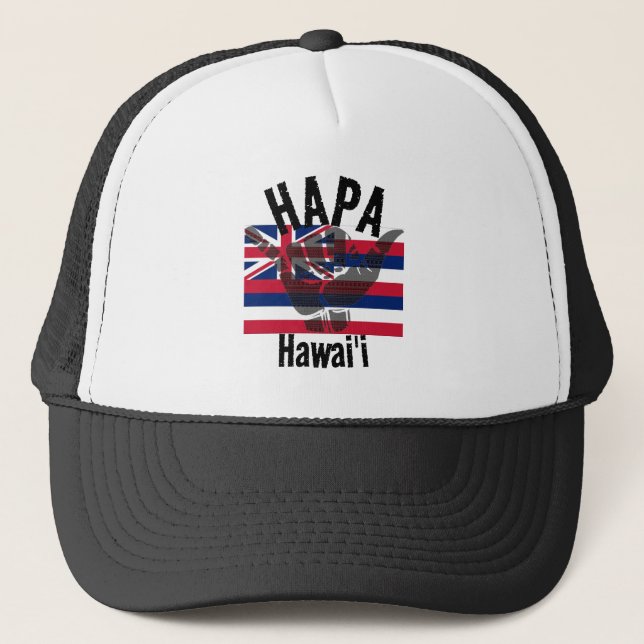 HAPA HAWAII HI Flag TRIBAL SHAKA BG Truckerkappe (Vorderseite)