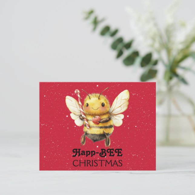 Happ-BEE Christmas  Bee Postkarte (Stehend Vorderseite)