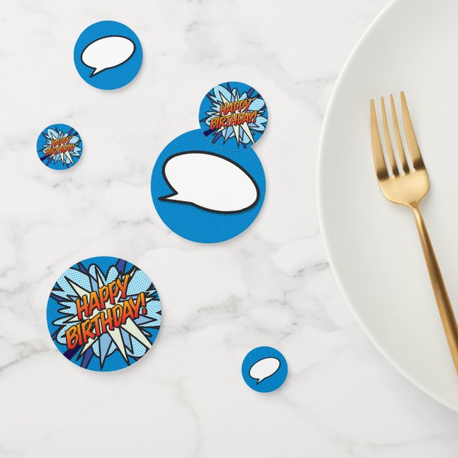 HAPP BIRTHDAY Speech Bubble Fun Retro Comic Book Konfetti (Gruppe)