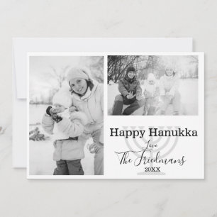 Happ Hanukka Familie 2 Foto Schwarz-weiß Feiertagskarte