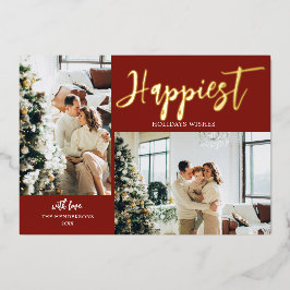 Happest Holidays Brush Script Foto Rot Folien Feiertagskarte