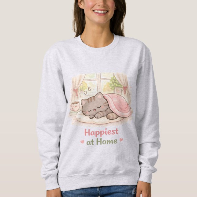 Happiest at Home Kawaii Cute Kitty Cat Homebody Sweatshirt (Vorderseite)