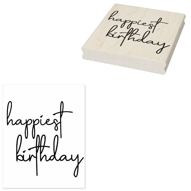 Happiest Birthday Trendy Script Gummistempel (Stempel)