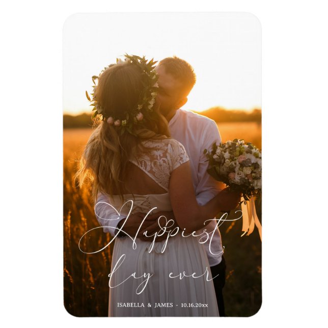 Happiest Day Ever Elegante Calligrafy Hochzeit Magnet (Vertikal)
