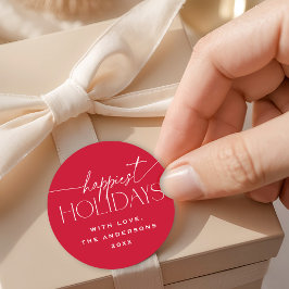 Happiest Holidays Elegant Red Christmas Gift Runder Aufkleber