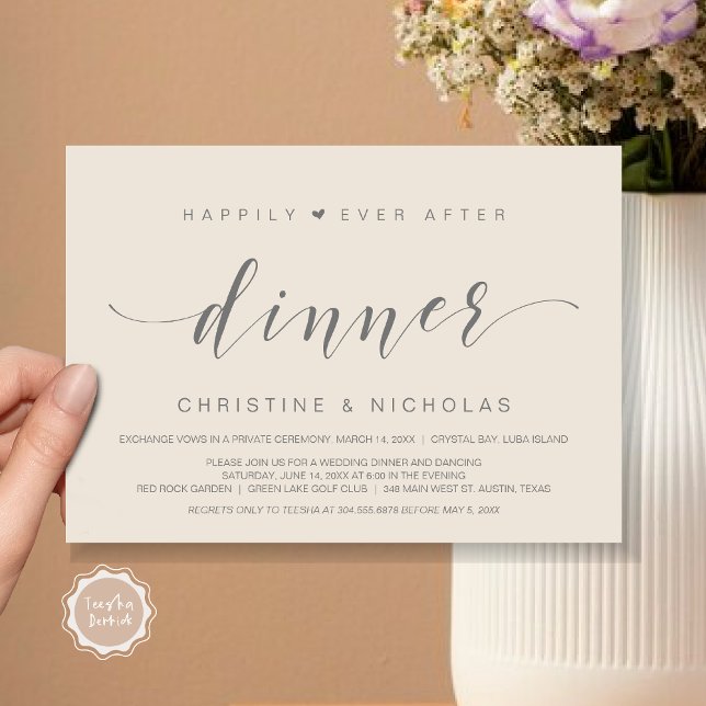 Happiever After, Wedding Elopement Dinner Einladung (Happily ever After Dinner Invitation Card, Wedding Elopement Invites, PDF, Modern, Dark Grey Cream)