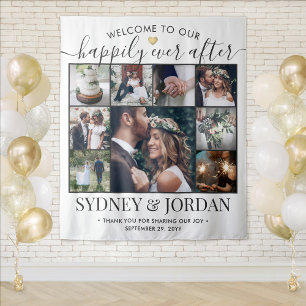Happily Ever After 9 Fotocollage Hochzeitsbegrüßun Wandteppich