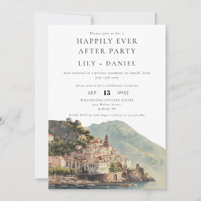 Happily Ever After Amalfi Hochzeitsfoto Einladung (Vorderseite)