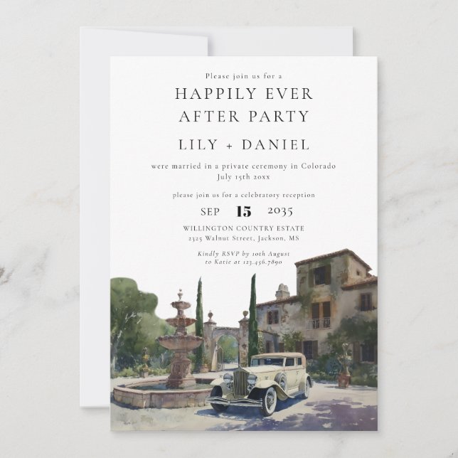 Happily Ever After Anwesen Hochzeit mit altem Geld Einladung (Vorderseite)