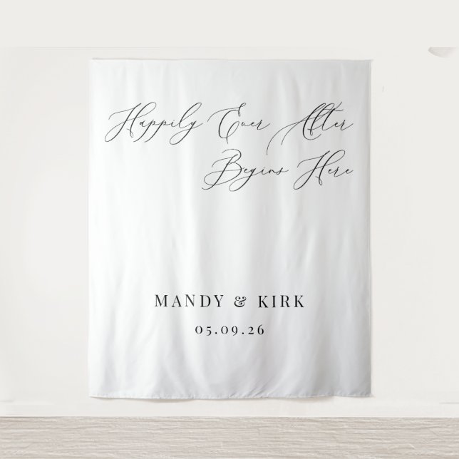 Happily Ever After Begins Here Wedding Backdrop  Wandteppich (Vorderseite)