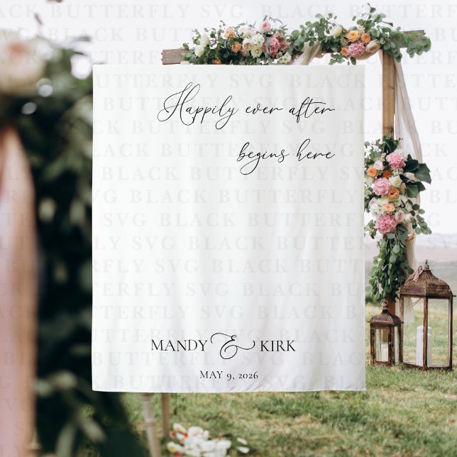 Happily Ever After Begins Here Wedding Backdrop  Wandteppich (happily ever after begins here wedding backdrop banner)
