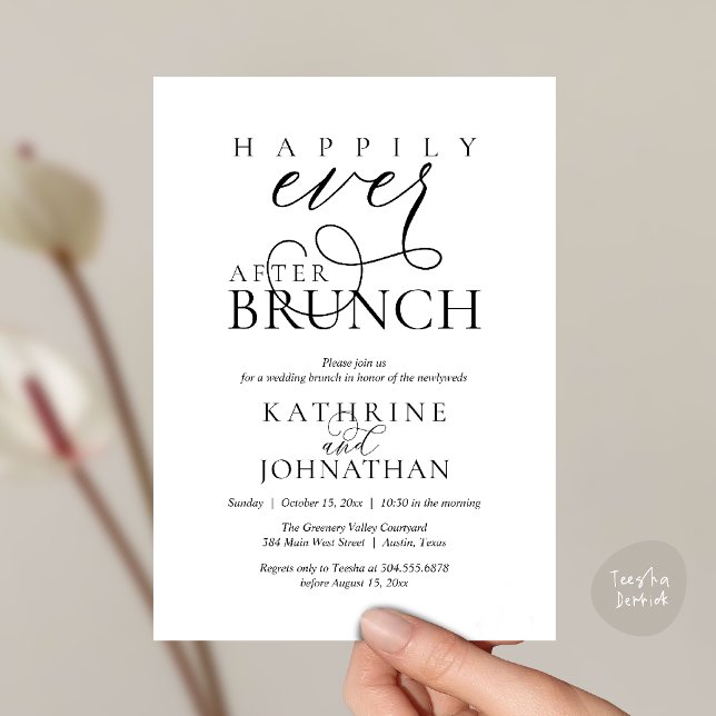 Happily Ever After Brunch Post Wedding Elopement Einladung (Happily Ever After Brunch Post Wedding Elopement Reception Invitation Card in Black and White)
