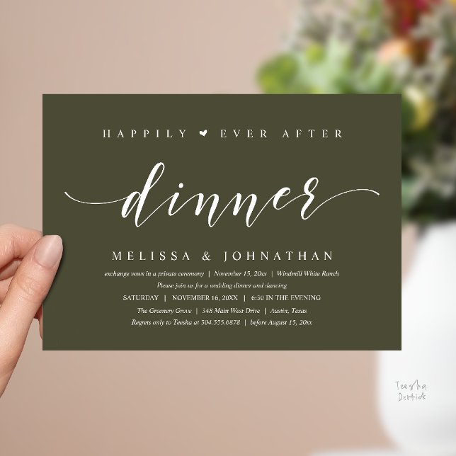 Happily Ever After Dinner, Modern Minimalist Einladung (Happily Ever After Dinner, Modern Minimalist reception Invitation Card, olive green)