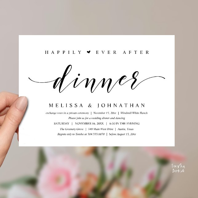 Happily Ever After Dinner, Modern Minimalist Einladung (Happily Ever After Dinner, Modern Minimalist reception Invitation Card, black and white)