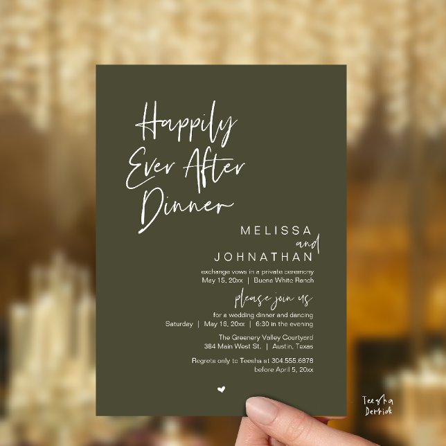 Happily Ever After Dinner Modern Wedding Party Einladung (Happily Ever After Dinner Modern Wedding Reception Party Invitation Card olive green)