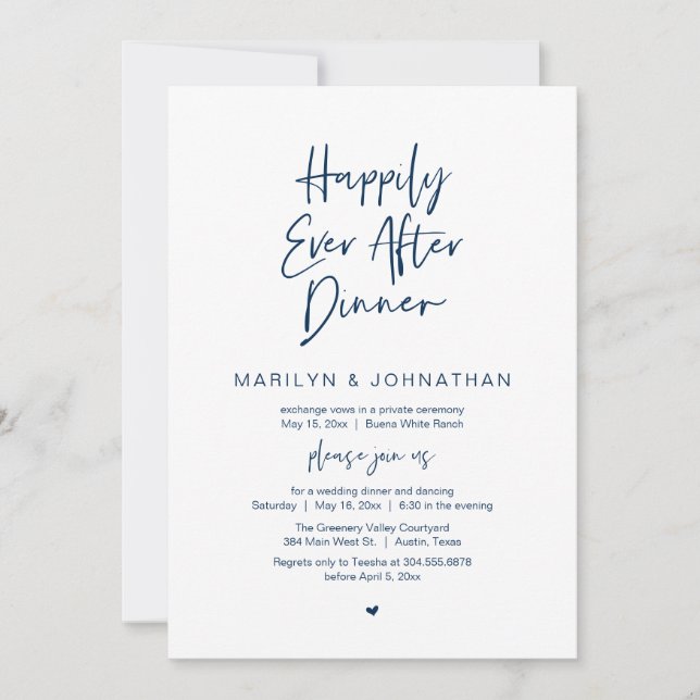 Happily Ever After Dinner Modern Wedding Reception Einladung (Vorderseite)