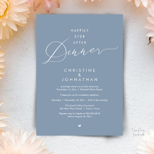 Happily Ever After Dinner Modern Wedding Reception Einladung (Happily Ever After Dinner Modern Wedding Reception Invitation Card Elopement PDF Dusty Blue)