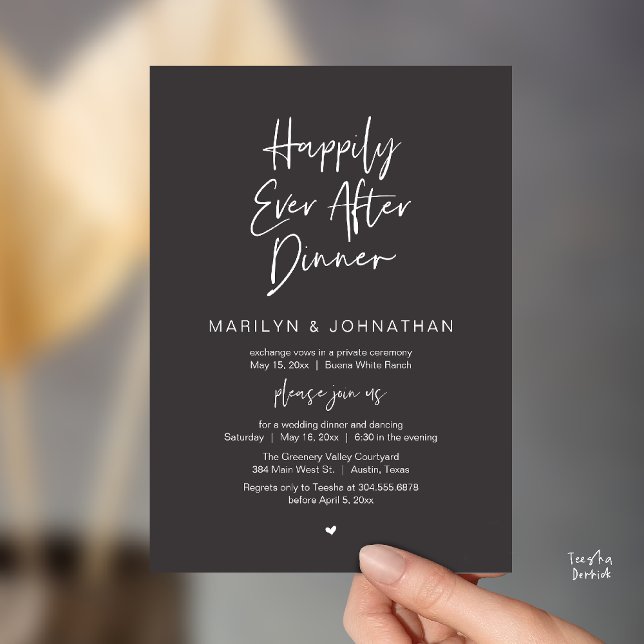 Happily Ever After Dinner Modern Wedding Reception Einladung (Happily Ever After Dinner Modern Minimalist Wedding Reception Invitation Card in Charcoal Grey)