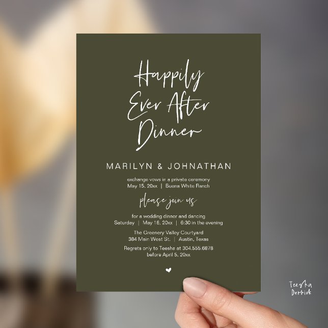 Happily Ever After Dinner Modern Wedding Reception Einladung (Happily Ever After Dinner Modern Minimalist Wedding Reception Invitation Card in Olive Green)