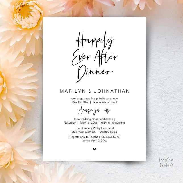 Happily Ever After Dinner Modern Wedding Reception Einladung (Happily Ever After Dinner Modern Minimalist Wedding Reception Invitation Card in Black and White)