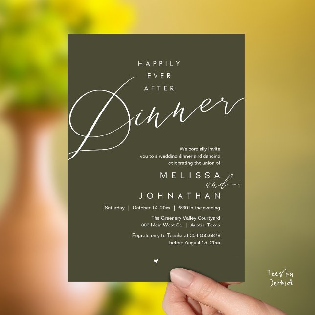 Happily Ever After Dinner Romantic Wedding Party Einladung (Happily Ever After Dinner Romantic Wedding Reception Party Invitation card in olive green)