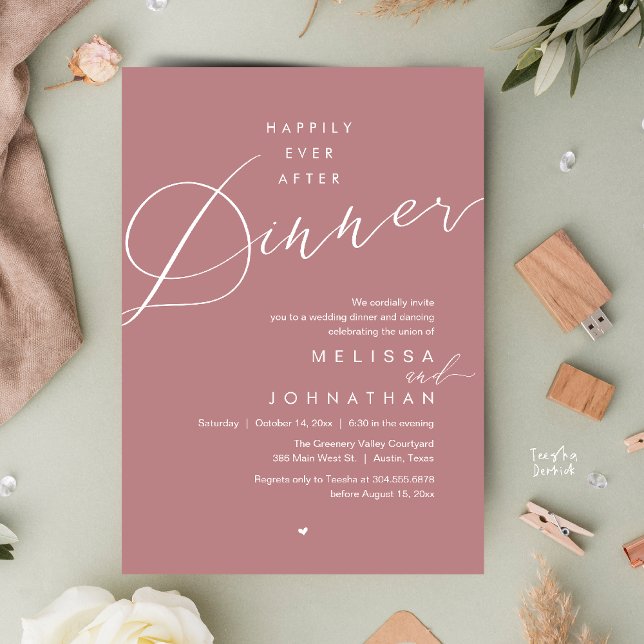 Happily Ever After Dinner Romantic Wedding Party Einladung (Happily Ever After Dinner Romantic Wedding Reception Party Invitation card in dusty rose pink)