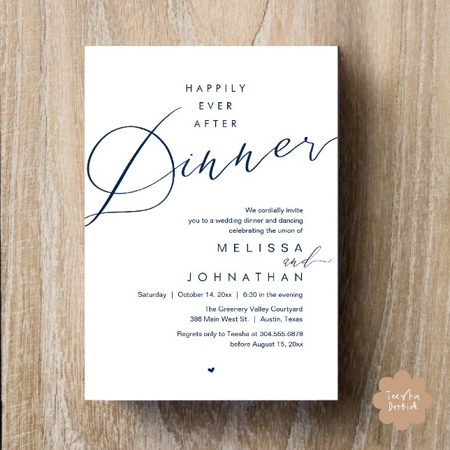 Happily Ever After Dinner Romantic Wedding Party Einladung (Happily Ever After Dinner Romantic Wedding Reception Party Invitation card in navy blue)
