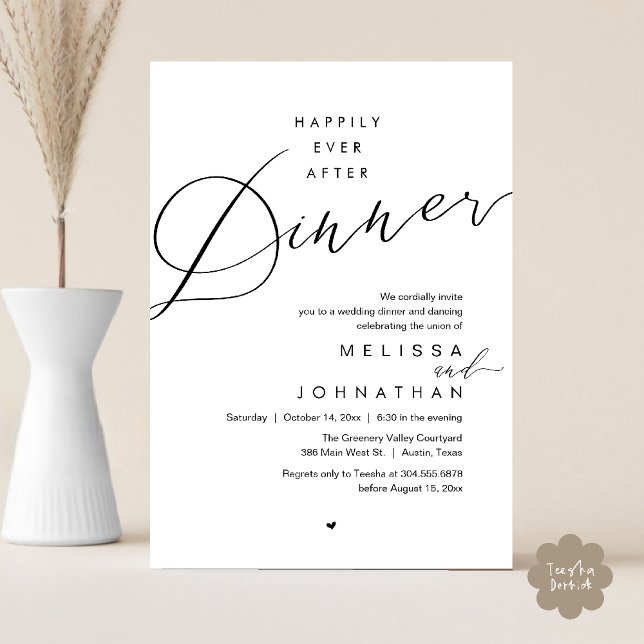 Happily Ever After Dinner Romantic Wedding Party Einladung (Happily Ever After Dinner Romantic Wedding Reception Party Invitation card in black white)