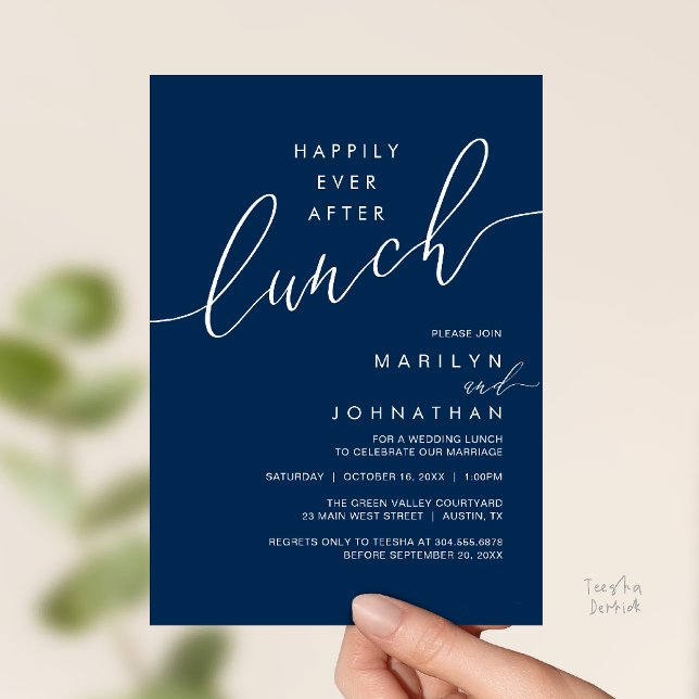 Happily Ever After Dinner Wedding Reception Dinner Einladung (Happily Ever After Lunch Wedding Reception Invitation Card in Navy Blue)