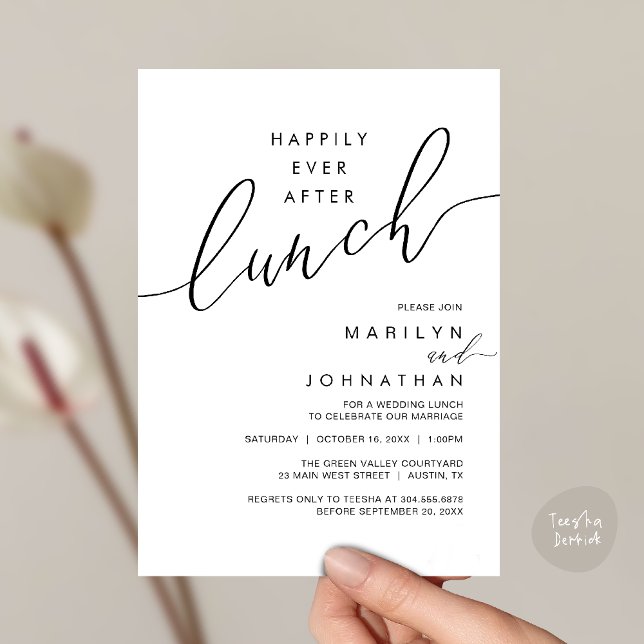 Happily Ever After Dinner Wedding Reception Dinner Einladung (Happily Ever After Lunch Wedding Reception Invitation Card in Black white)