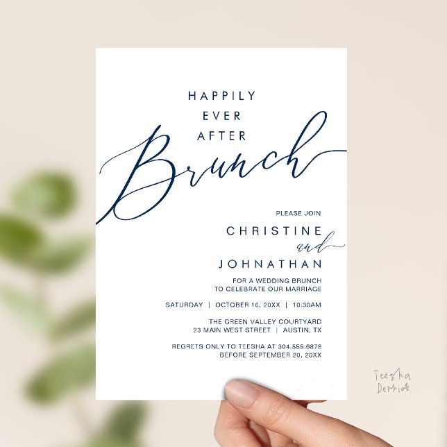 Happily Ever After Dinner Wedding Reception Dinner Einladung (Happily Ever After Brunch Post Wedding Reception Invitation Card in Navy Blue)