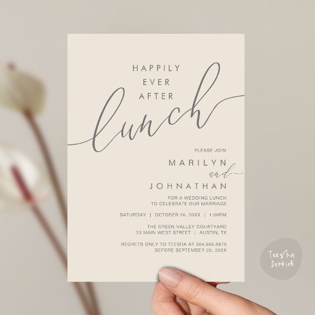 Happily Ever After Dinner Wedding Reception Dinner Einladung (Happily Ever After Lunch Wedding Reception Invitation Card in Cream Grey)